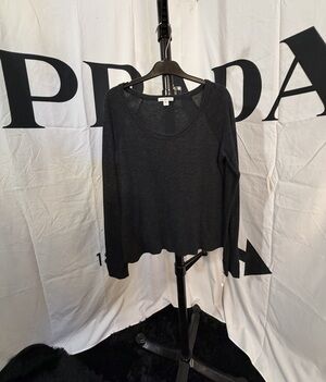James Perse Standard Women's Black Scoop Neck Long Sleeve Cotton Shirt Size 2